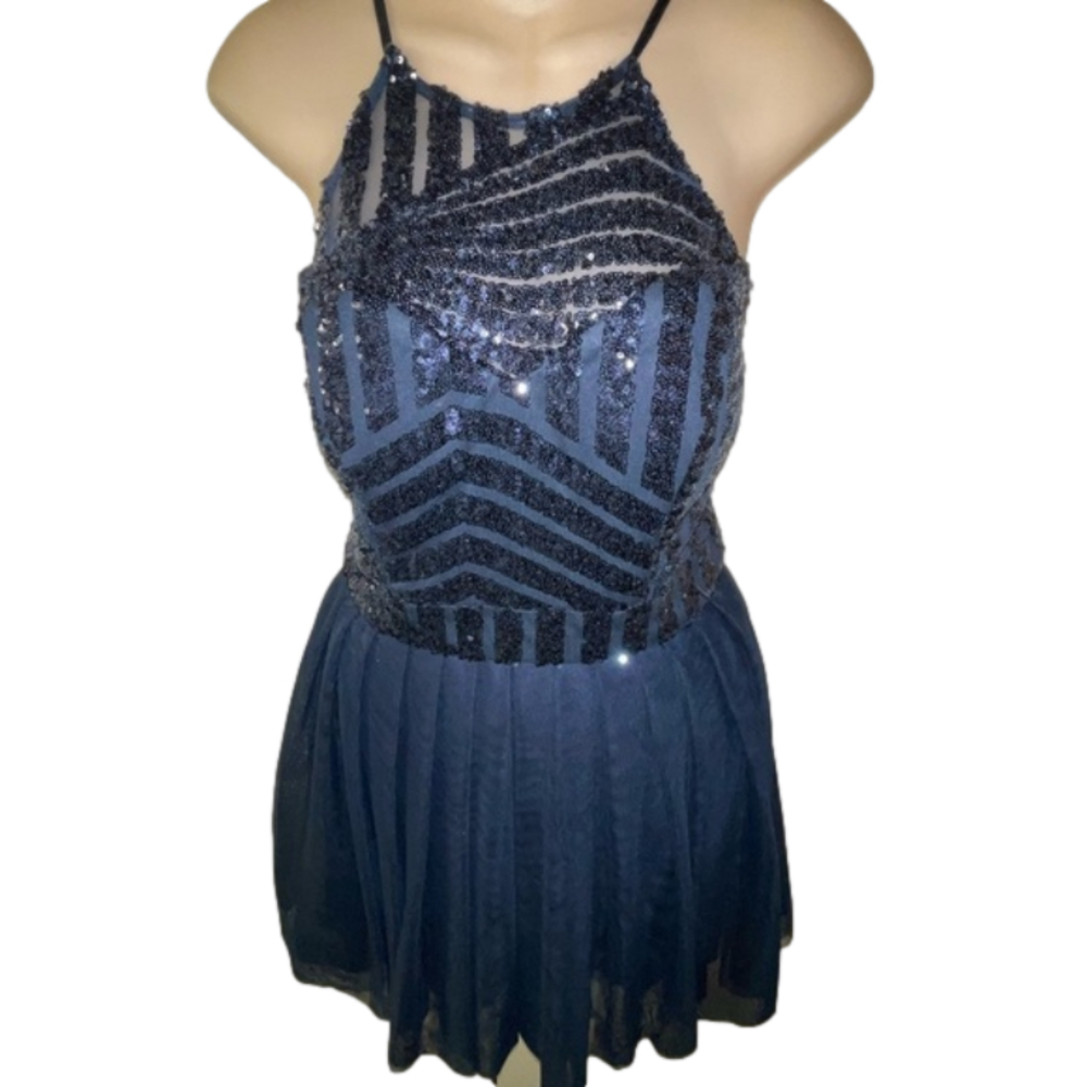 B Darlin Junior's Sequin t strap party holiday dress 11/12 Navy Blue - Picture 1 of 11